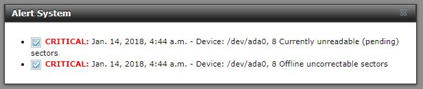 FreeNAS Critical Alert Box