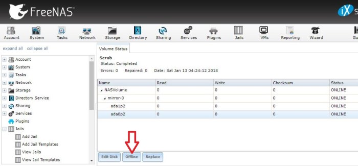 FreeNAS Volume Status
