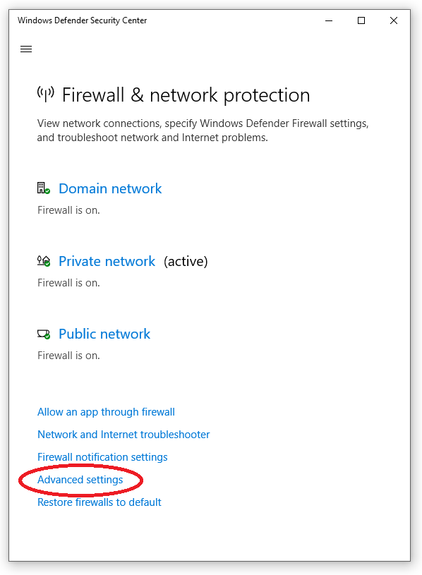 Windows Defender security center