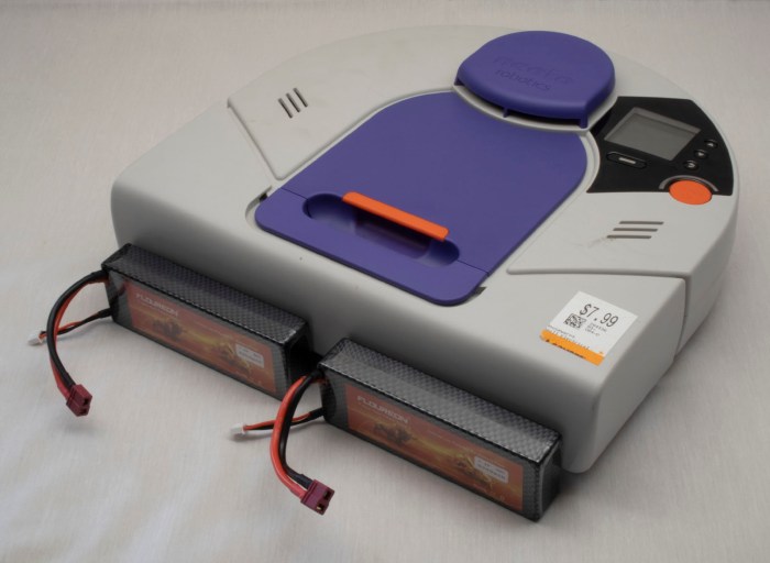 Neato XV-21 with two big power packs in front of bumper