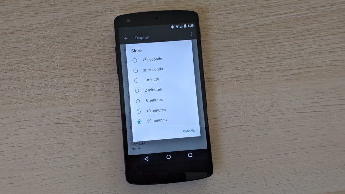 Nexus 5 sleep timeouts